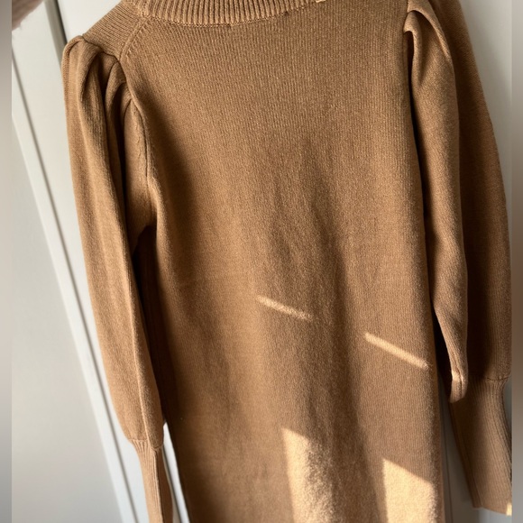 NWOT French Connection Babysoft Knit Camel Tan Balloon Sleeve Sweater Mini Dress - Picture 10 of 10